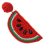 Viola Seed Bead Watermelon Slice Earrings Handcrafted Bling Boho Dangle Handmade