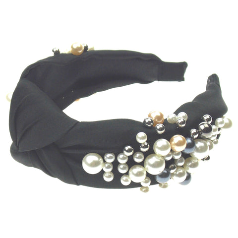 Natalie Mills Willow Black Pearl Headband Bling Gems Handmade Twist Knotted