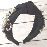 Natalie Mills Willow Black Pearl Headband Bling Gems Handmade Twist Knotted